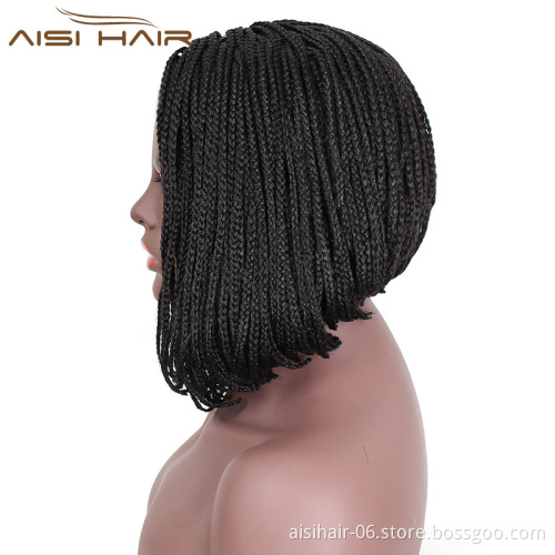 Aisi Hair Short Micro Box Braids Lace Front Bob Wig Part Side Synthetic Glueless Heat Resistant Lace Front Wigs For Black Women